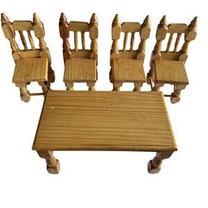 1:5 Scale Miniature Wood Dining Room Table Chairs Early American Style Handmade